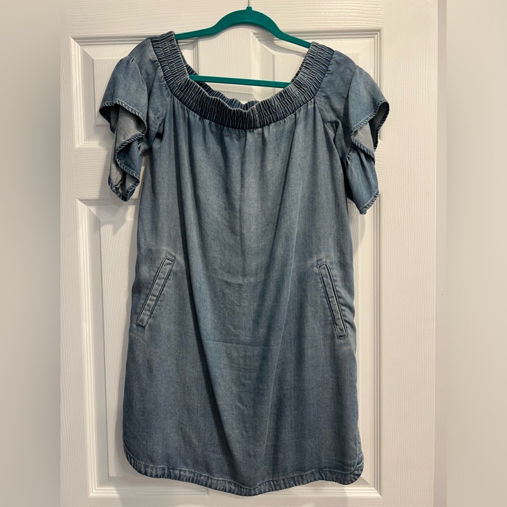Allsaints off shoulder chambray mini dress